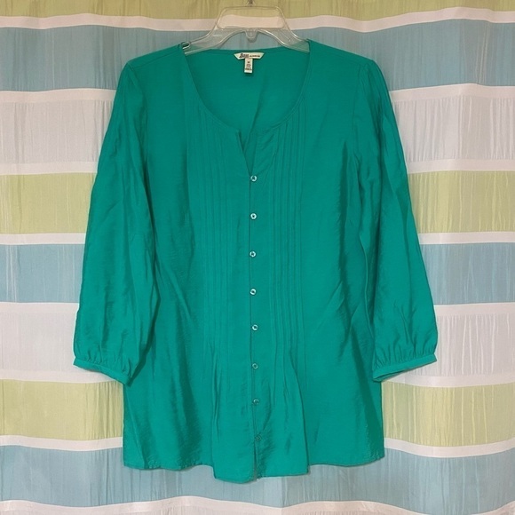 Bass Teal Jewel Button Down Blouse Sz Medium - Picture 6 of 6